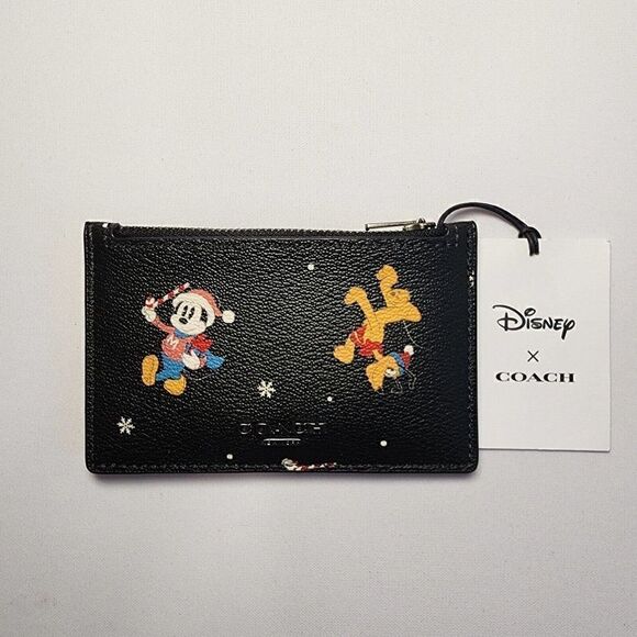 NWT Coach CM725 Disney X Coach Zip Card Case With Holiday Print Black Mu… - Picture 1 of 3